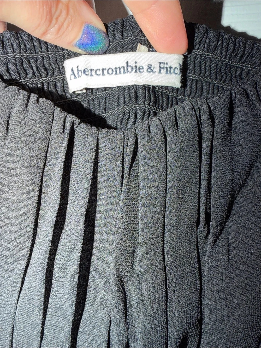 Abercrombie & Fitch Black Sheer Long-Sleeve Peplum Blouse